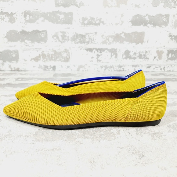 NEW Rothy's The Flat Yellow Knit Pointy Toe Slip On Comfy Loafers O335